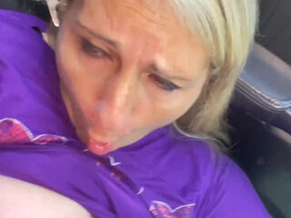 Hot big tiddied milf taking my dick in the car in her mouth and pussy