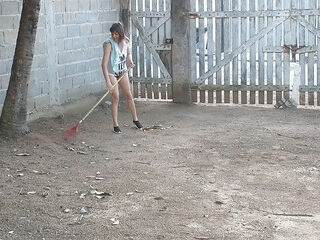Wifey sans undies working in front yard taunting hubby