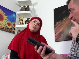 Sexy bitch in red hijab really loves hard cocks