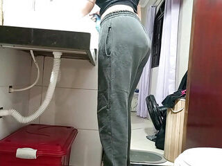Maid is caught in the douche.