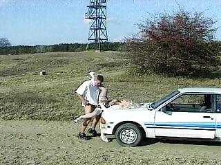 A enormous breasted towheaded French bride takes lollipop in the culo in the van