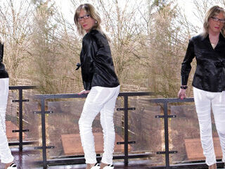 Garter Belt & Nylon pantyhose Under Sheer milky trousers