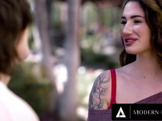 Inked Mild Arabelle Raphael cums with cock and lesbian same night