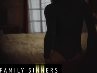 Hot brunette MILF finds her stepson watching her undress and invites him for a hot taboo banging