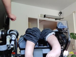 Wheelchair man gets stripped by his nurse for a hand job