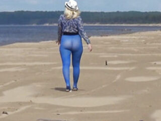 Blue fashion 2 - demonstrating on beach