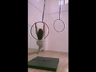 Pinay pillar Dancing with high-heeled shoes and doing Aerial Hoops