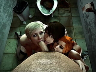 Shower four way fellatio Anime