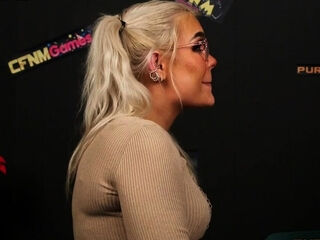 Busty blonde in glasses gives blowjob