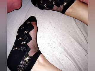 Nylon socks fetish , legging spunk